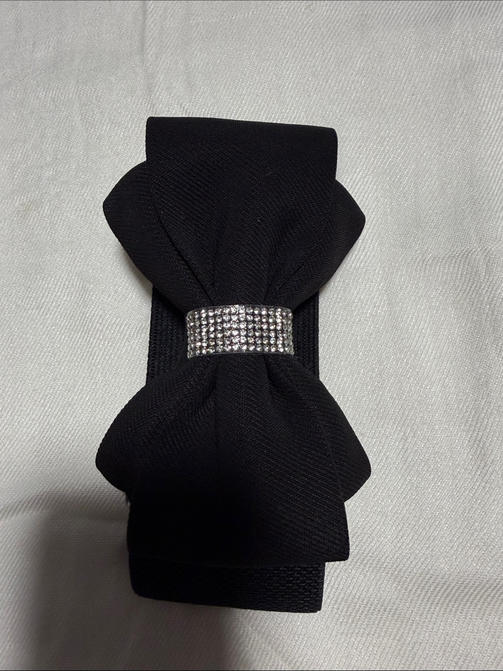 Black Bow Hair Elastic with Rhinestone Band